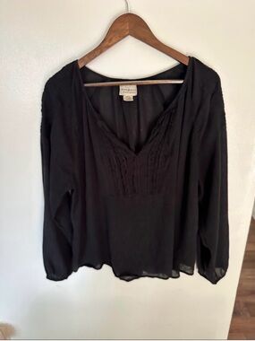 Denim & Supply Ralph Lauren Black V-Neck Pintuck Blouse